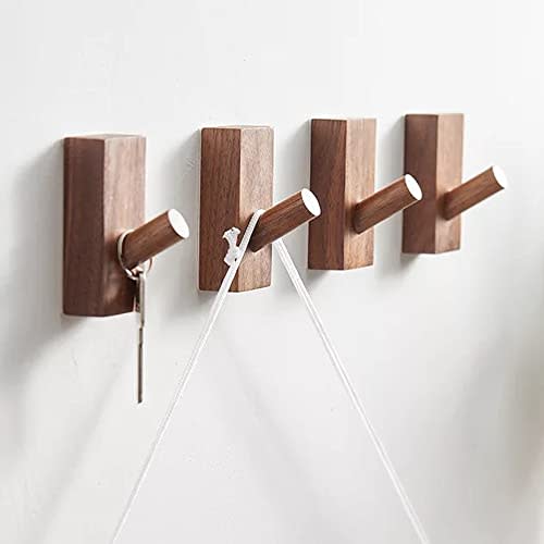 HomeDo Wood Wall Hooks Hat Rack, Wooden Coat Hooks Wall Mounted, Decorative Hooks Single Organizer Hat Hanger Towel Rack, Heavy Duty Hooks (Rectangle-Black Walunt,8Pack)