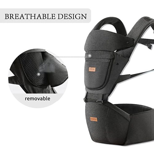 Baby Carrier with Hip Seat, Baby Carrier Newborn to Toddler, 6-in-1 Ways to Carry, All Seasons, Adjustable Baby Holder Carrier for Breastfeeding (Black)