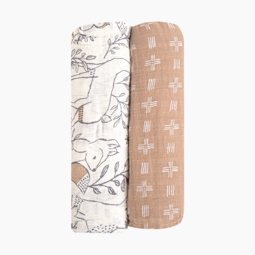 Crane Baby Cotton Muslin Swaddles (2 Pack) - Ezra Forest And Copper Dash