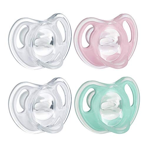 Tommee Tippee Ultra-Light Silicone Pacifier, Symmetrical One-Piece Design, BPA-Free Silicone Binkies, 0-6m, 4-Count