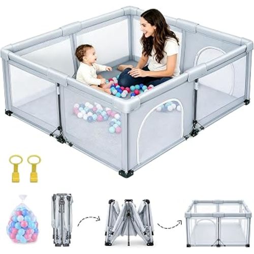 50"x50" Foldable Baby Playpen, Portable Baby Play Pen, 1-Min Setup