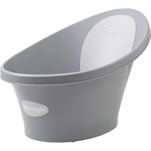 Shnuggle Newborn Baby Bath | Built in Support Bump and Soft Backrest | Suitable from Newborn | Bath Seat Support Includes Plug | Pebble Grey