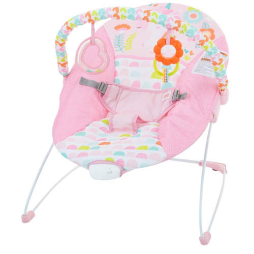 Bright Starts Baby Bouncer Soothing Vibrations Infant Seat - Removable -Toy Bar, Nonslip Feet, 0-6 Months Up to 20 lbs (Fancy Fantasy, Pink Unicorn)