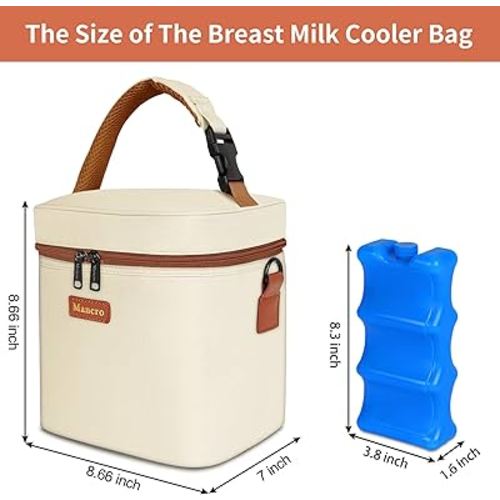 Mancro Breast Milk Cooler Travel Bag with Ice Pack, Insulated Baby Bottle Bag Fits for 6 Baby Bottles Up to 9 Ounce with Detachable Shoulder Strap, Breastmilk Cooler for Working Mom or Daycare, Beige