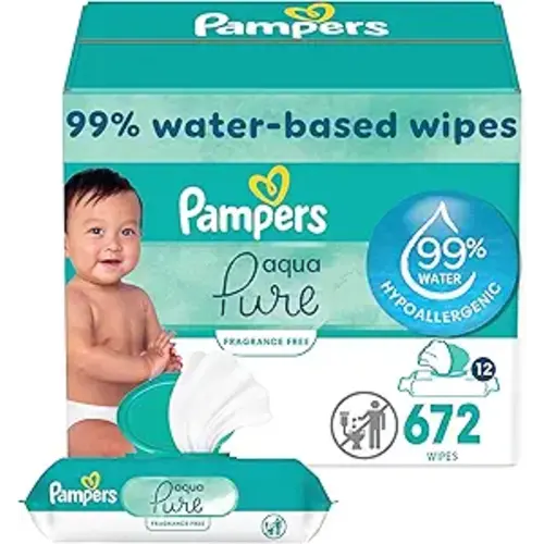 Pampers Aqua Pure Sensitive Baby Wipes, 99% Water, Hypoallergenic, Unscented, 12 Flip-Top Packs (672 Wipes Total)