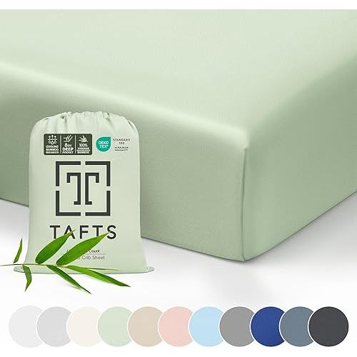 Tafts Crib Sheets, 100% Viscose derived from Bamboo Fitted, Girls, Boys & Unisex, 8 Inch Deep Pocket, Standard Crib & Toddler Mattress, Cooling, Soft, 360 Elastic, Lifetime Quality, (28 x 52 Green)