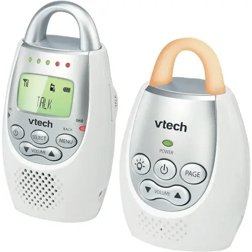 VTech DM221 Audio Baby Monitor with up to 1,000 ft of Range, Vibrating Sound-Alert, Talk Back Intercom & Night Light Loop, White/Silver