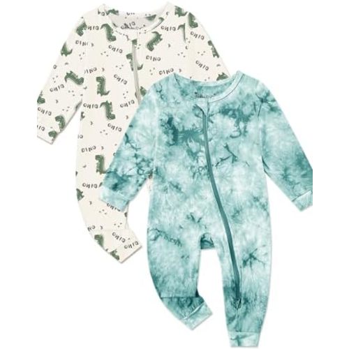 Jimonda Baby Girls Boys Footless Pajamas,Rayon From Bamboo Pjs 2 Way Zipper Long Sleeve Soft Sleeper,Infant Tie-dye Romper