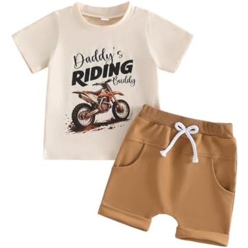 Bagilaanoe Toddler Baby Boy Short Sleeve T-Shirt and Shorts Set Motorcycle Graphic Letter Print Clothes Summer 2PCS Outfit