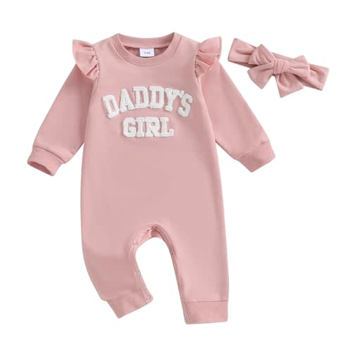Xiaodriceee Newborn Baby Girl Romper Daddy's Girl Ruffle Long Sleeve Jumpsuit Headband Infant Fall Winter Clothes