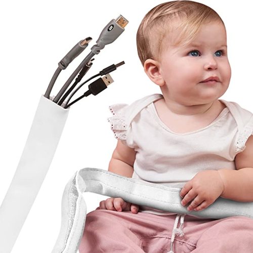 Cord Covers to Baby Proof Cords, Wires, and Cabling, Cuttable Flexible DIY Wraps, 1 - White