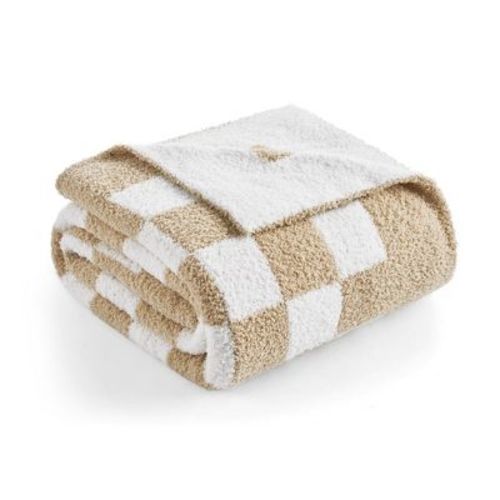 Snuggle Sac Checkered Throw Blanket Reversible Knitted Throw