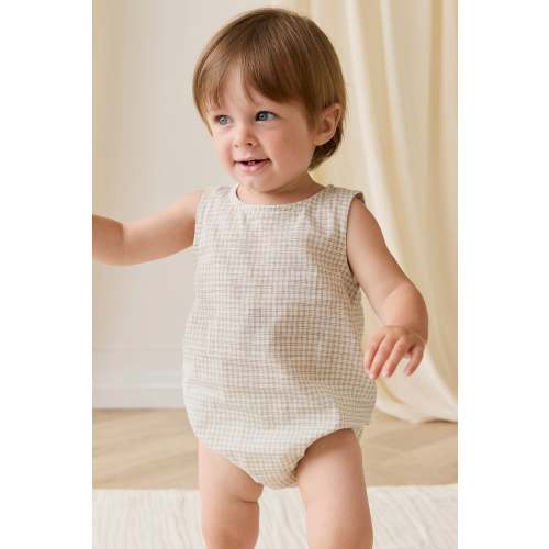 Organic Cotton Bentley Playsuit-Double Windowpane Check Pecan