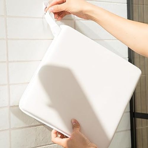 Beige Baby Bath Kneeler and Elbow Rest pad- Baby Bathing Parents - Comfortable Foam Mat with Toy Organizer Pockets, Non Slip