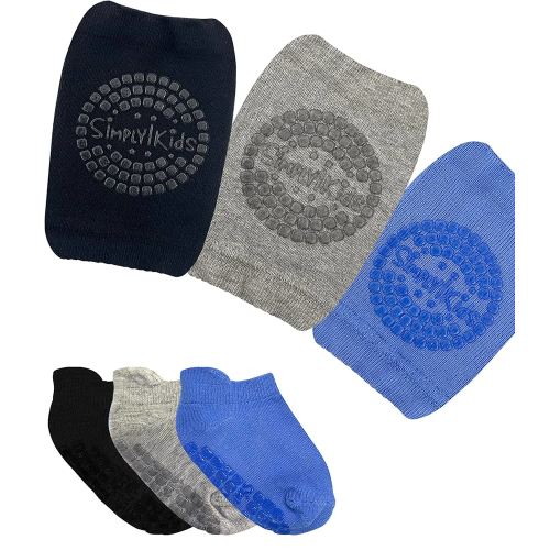Simply Kids Anti-Slip Baby Knee Pads and Socks Set for Crawling and Walking (6 Pairs, 6-18 Months) Infant Toddler Boy Girl