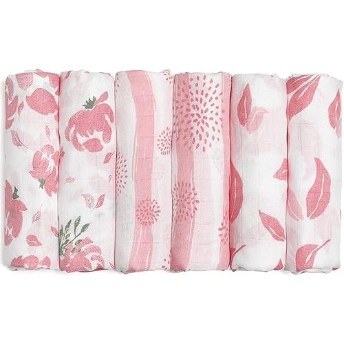 GLLQUEN BABY Receiving Blanket Boy Cotton Muslin Swaddle Blankets Girl Newborn Squares Breathable & Soft Thin Baby Blankets Cloths Double Absorbent Infant Swaddling Wrap - 6 Pack (Flower)