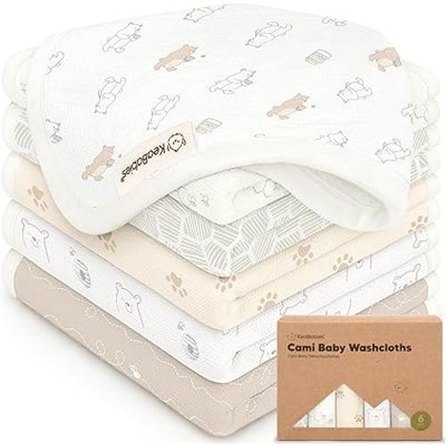 6-Pack Cotton Baby Washcloths for Newborn - Organic Cotton Muslin Soft Wash Cloths for Babies, Infant, Kids,Toddler Towels for Boy,Girl,Super Absorbent Face Cloths,Scratch-Free Baby Rags (Bumbly)