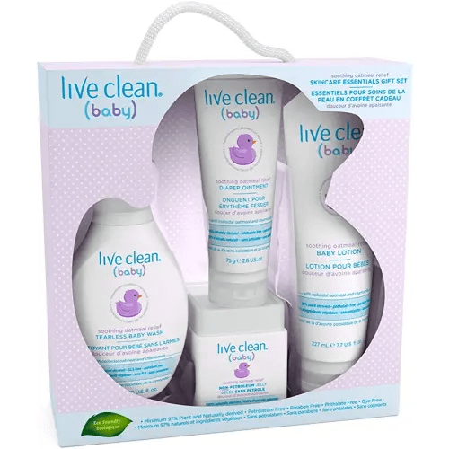 Live Clean Baby Skincare Essentials Gift Set, Soothing Oatmeal Relief, 4 Piece