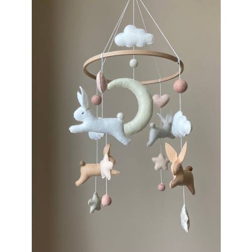 bunny mobile/ Felt Baby Mobile girl/ cloud mobile/ Crib mobile boy/ Peter rabbit mobile/ nursery mobile baby/ Woodland mobile/ moon mobile