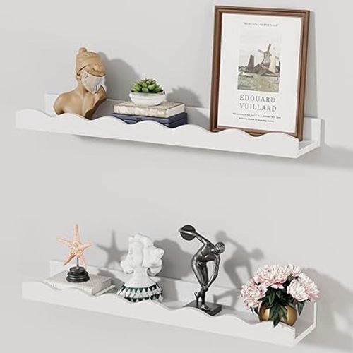 Floating Shelves for Wall Décor 24 Inch Long Set of 2 Nursery Book Shelves Bathroom Shelves Over Toilet Shelf for Books, Plants, Toys, Photo Frames, Picture Ledge-White