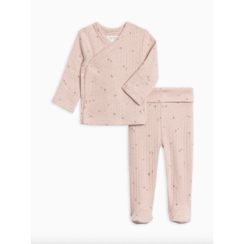2-Piece Lacey Brushed Back Pointelle Kimono Top and Pant Set
