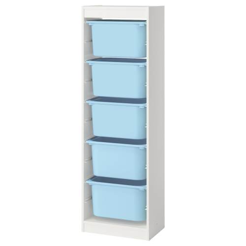 TROFAST Storage combination with boxes - white/light blue 18 1/8x11 3/4x57 1/8 "