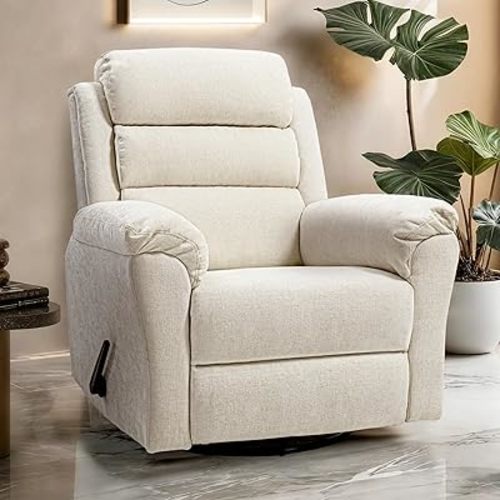 FLEXISPOT XRC6 Swivel Rocker Chair for Adults with Vibration Massage and Heat, 360° Swivel Manual Recliner Chair with High Back, Premium Chenille, Living Room, Bedroom, Nursery (Beige)