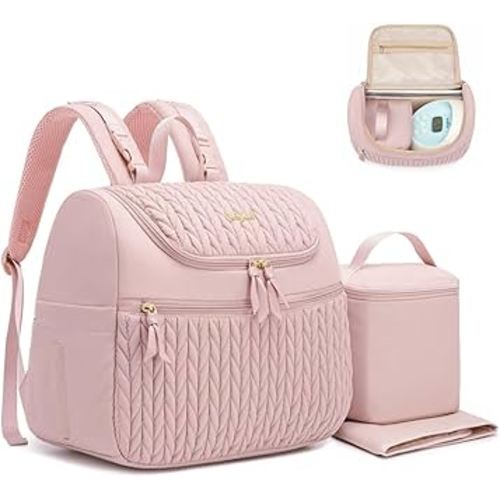 Breast Pump Bag for Spectra S1/S2 & Medela – Insulated Cooler Bag, 13" Laptop Sleeve, Diaper Backpack with Changing Pad – Lightweight, Water-resistant & Stylish for Work, Travel, Pink