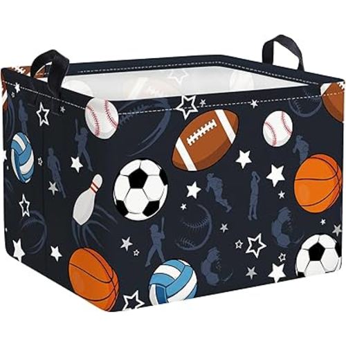 Clastyle Boy Room Sports Ball Toy Basket Soccer Basketball Baseball Clothes Storage Basket Rectangle Nursery Classroom Book Shelf Basket