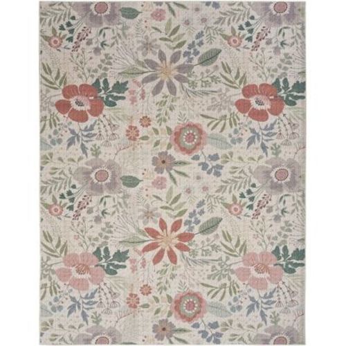 Nourison Washables Farmhouse Floral Indoor Non-skid Area Rug Cream Multicolor 5'2" X 7'