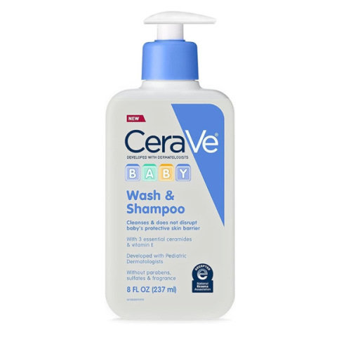 CeraVe Baby Wash & Shampoo, Fragrance, Paraben, & Sulfate Free Shampoo for Tear-Free Baby Bath Time, 8 Ounce