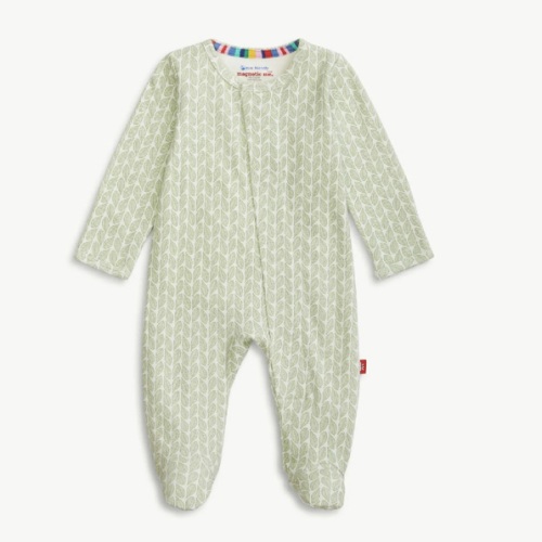green cable leaf organic cotton magnetic footie – Magnetic Me 0-3 month