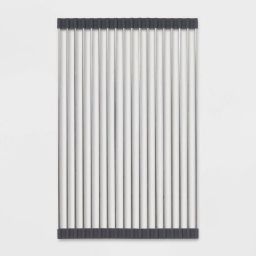 Over the Sink (Roll Away) Dish Drainer Silver - Brightroom™: Stainless Steel Drying Rack Mat, Hand Wash, 20.5"x13"