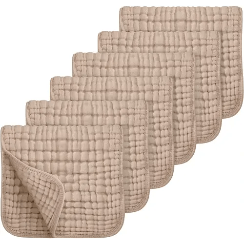 Looxii Muslin Burp Cloths 100% Cotton Muslin Cloths Large 20''x10'' Extra Soft and Absorbent 6 Pack Baby Burping Cloth for Boys and Girls (Brown)