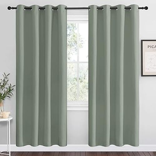 NICETOWN Greyish Green Blackout Curtains 78" Long for Office, Dining Room, Guest Room, Sound Reducing Heat and Cold Block Curtain Panels for Modern Decorative (55" Wide, 2 Pieces)