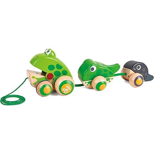 Hape Pull Along Frog Family with Anti-Rollover Wheels, Toddler Push and Pull Toys
