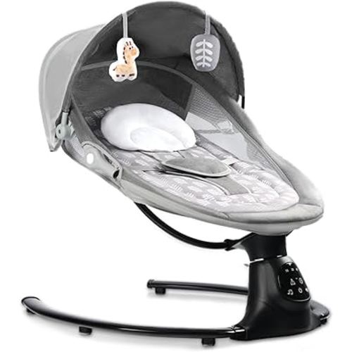 Electric Baby Swing for Indoor Outdoor,with 5 Point Harness,Support Music Playback,Baby Swings for Infants to Toddler,5 Speed Adjustable,with Remote Control (Gray)