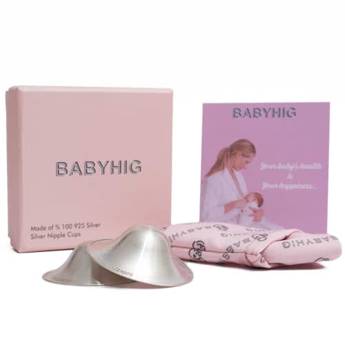 BABYHIG The Orginal Silver Nursing Cups  Silver Nipple Shields for Breastfeeding - Nipple Guards Protector for Breastfeeding - Nipple Shields for Nursing Newborn  Nickel Free  925 Silver