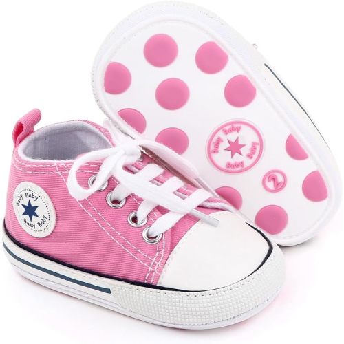 Unisex Baby Boys Girls Shoes, Newborn Infant Non-Slip Canvas Denim High Top Sneakers, Toddler First Walkers Shoes