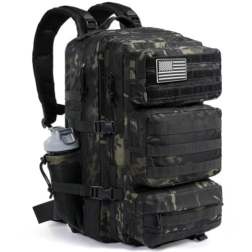 Military Tactical Backpack 50L Large Day Backpack for Men Molle Army 3 Days Assault Pack Bug Out Bag Water Resistant and Heavy Duty Hiking Treeking Rucksack - Black Camo