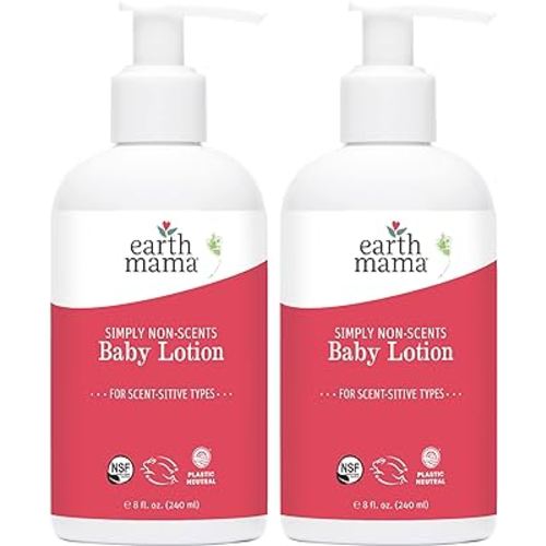 Earth Mama Simply Non-Scents Baby Lotion for Dry Skin, Calendula Cream for Newborn Skin Care, Organic Moisturizer for Children with Aloe Juice, Rooibos, & Shea Butter, Fragrance Free, 8-Fl oz (2-Pk)