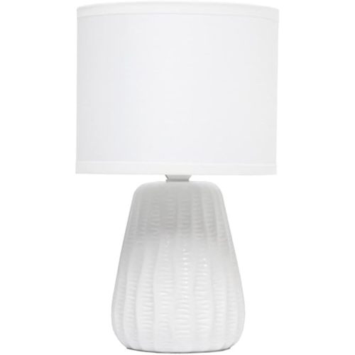 Simple Designs LT1138-OFF 11.02" Traditional Mini Modern Ceramic Texture Pastel Accent Bedside Table Desk Lamp w Matching Fabric Shade for Decor,Bedroom, Nightstand, Living Room, Entryway, Off White