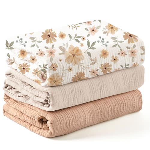 Konssy 3 Pack Muslin Swaddle Blankets for Unisex, Newborn Receiving Blanket, Large 47 x 47 inches, Soft Breathable Muslin Baby Swaddles for Boys & Girls