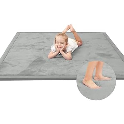 Baby Play Mat for Floor,1.3" Thick Memory foam Tummy Time Mat,Water Repellent Soft Velvet Nursery Rug,Extra Large Non Slip for Crawling,Toddlers,Infants,kids,Tatami Style for Living Room(Light Grey)