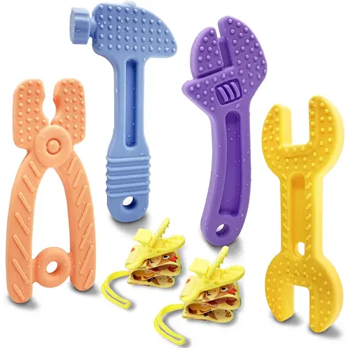 Teething Toys for Babies, Baby Teething Toys, Silicone Baby Teether Toys, Baby Chew Toys, Molar Teether, Hammer Wrench Spanner Pliers Shape Teething Toys for Boys Girls