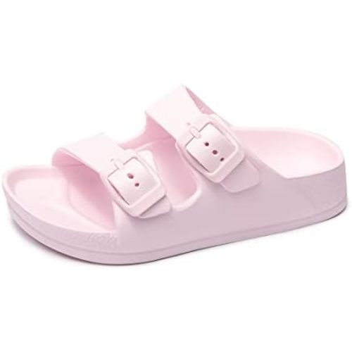 FUNKYMONKEY Unisex-Child Slides Double Buckle Adjustable EVA Flat Sandals for Boys Girls