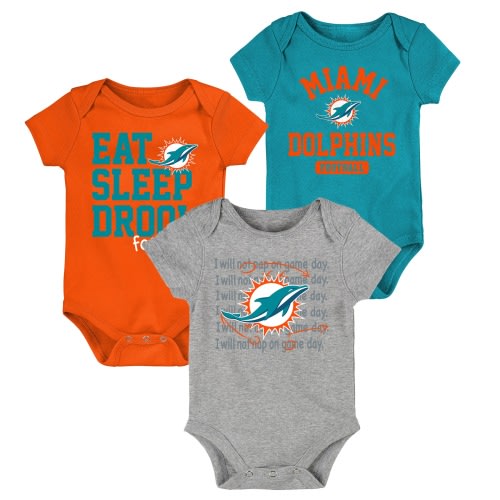 Newborn & Infant Miami Dolphins Aqua/Orange Eat, Sleep, Drool Football Three-Piece Bodysuit Set