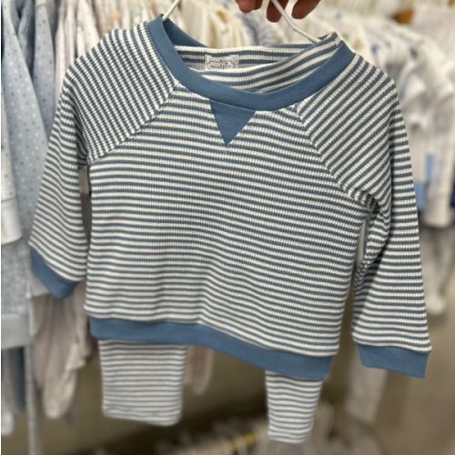 Blue Stripe Waffle. Size: 9-12M
