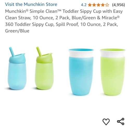 Amazon.com : Munchkin® Simple Clean™ Toddler Sippy Cup with Easy Clean Straw, 10 Ounce, 2 Pack, Blue/Green & Miracle® 360 Toddler Sippy Cup, Spill Proof, 10 Ounce, 2 Pack, Green/Blue : Baby