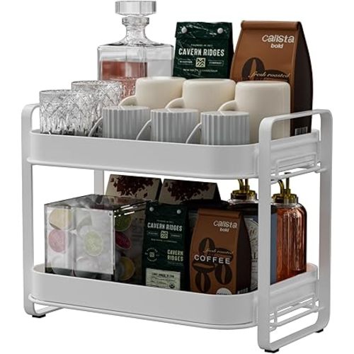 2-Tier Cup Drying Rack & Coffee Bar Accessories with Drying Tray, Coffe Mug Holder Rack for Countertop - Baby Bottle Organizer, Sippy Cup Storage, Tea holder & Glass Cup Organizer